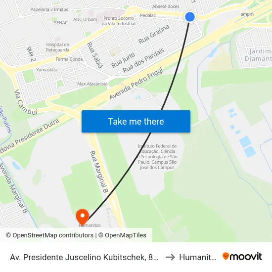 Av. Presidente Juscelino Kubitschek, 8500 to Humanitas map