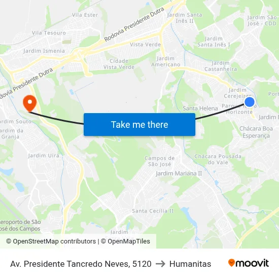Av. Presidente Tancredo Neves, 5120 to Humanitas map