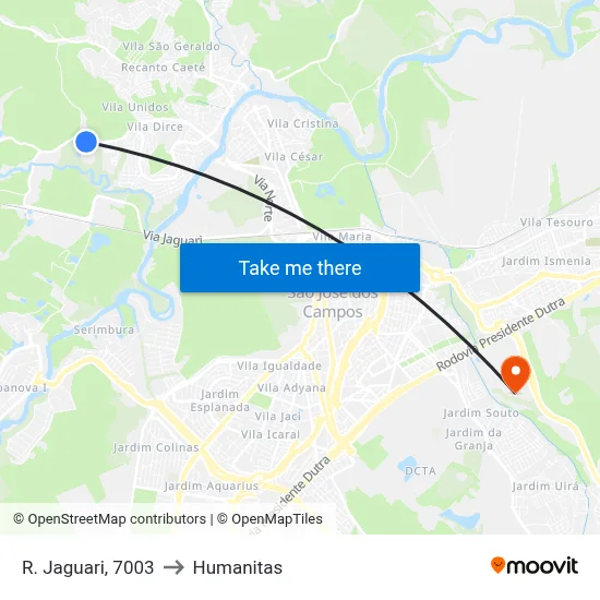 R. Jaguari, 7003 to Humanitas map