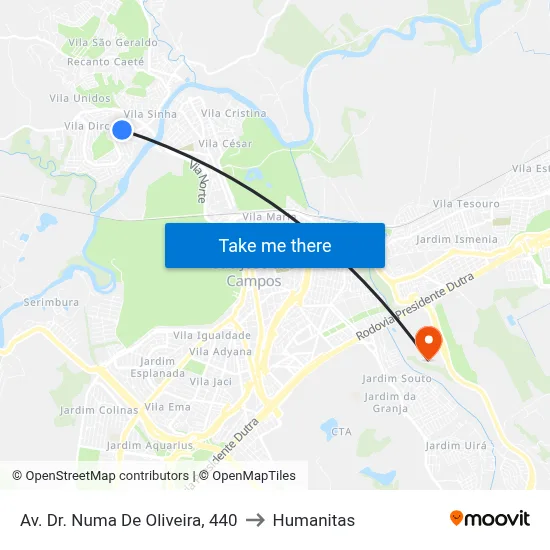 Av. Dr. Numa De Oliveira, 440 to Humanitas map