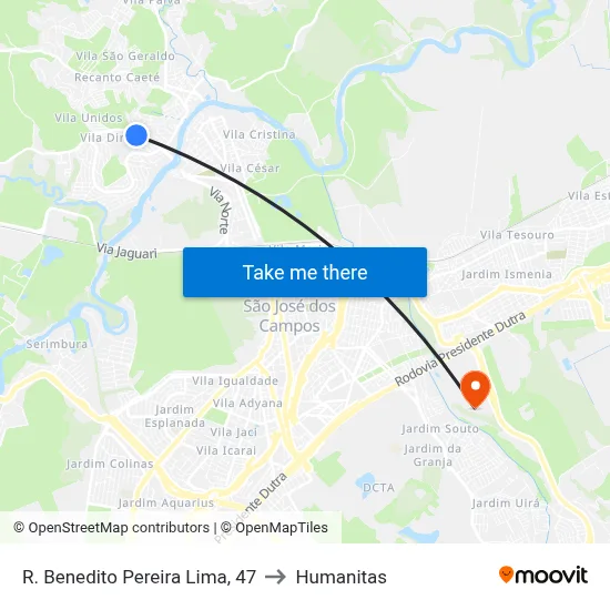 R. Benedito Pereira Lima, 47 to Humanitas map