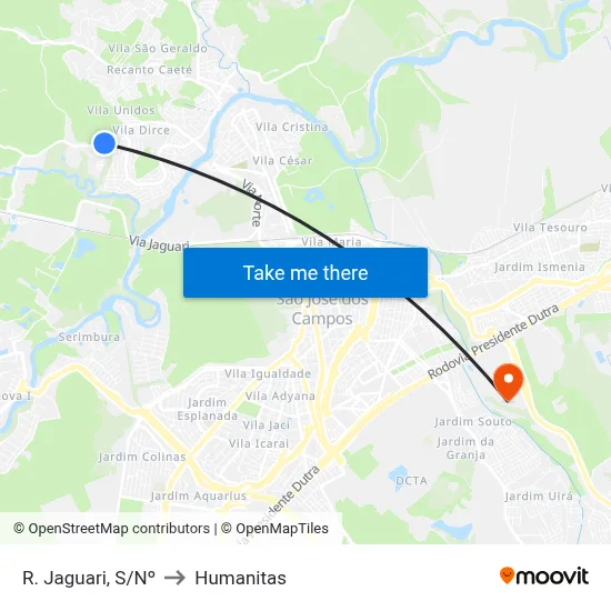 R. Jaguari, S/Nº to Humanitas map