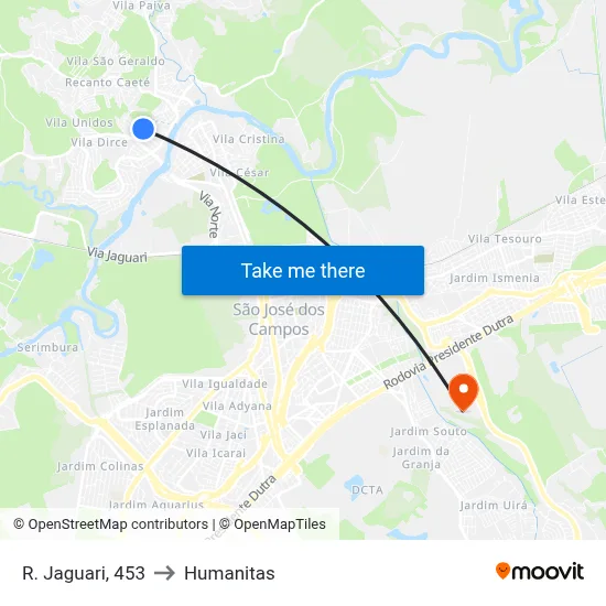 R. Jaguari, 453 to Humanitas map
