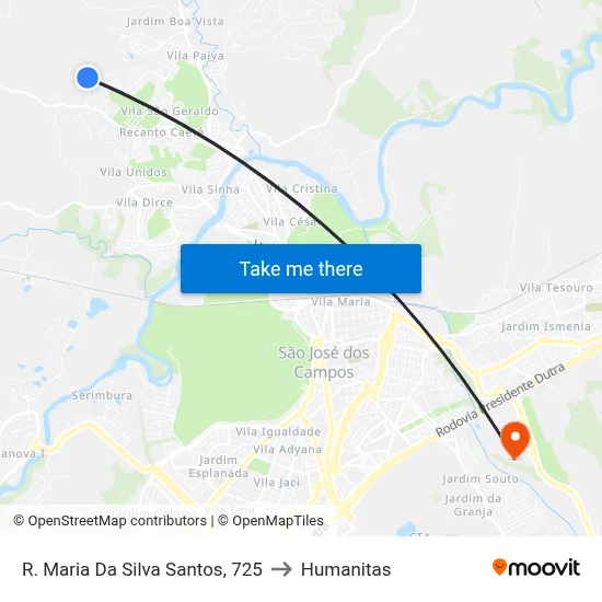 R. Maria Da Silva Santos, 725 to Humanitas map