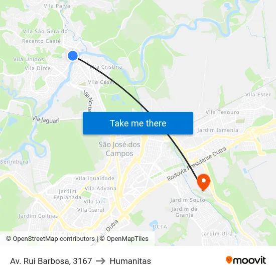 Av. Rui Barbosa, 3167 to Humanitas map