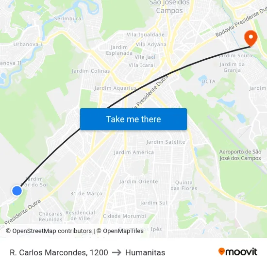 R. Carlos Marcondes, 1200 to Humanitas map