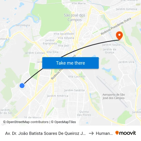 Av. Dr. João Batista Soares De Queiroz Júnior, 1760 to Humanitas map
