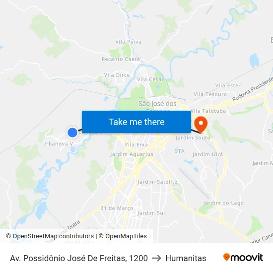 Av. Possidônio José De Freitas, 1200 to Humanitas map