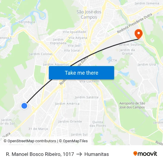 R. Manoel Bosco Ribeiro, 1017 to Humanitas map