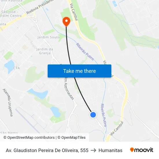 Av. Glaudiston Pereira De Oliveira, 555 to Humanitas map