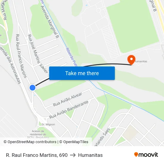 R. Raul Franco Martins, 690 to Humanitas map