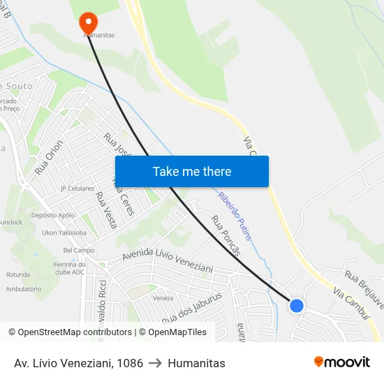 Av. Lívio Veneziani, 1086 to Humanitas map