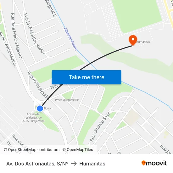 Av. Dos Astronautas, S/Nº to Humanitas map