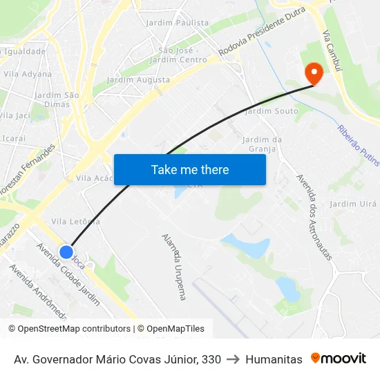 Av. Governador Mário Covas Júnior, 330 to Humanitas map