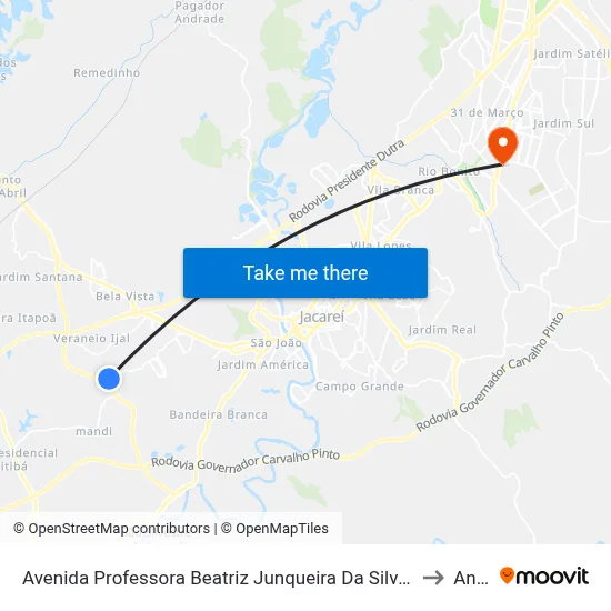Avenida Professora Beatriz Junqueira Da Silveira Santos 332 Zona Preferencial 01 - Zap 1 Jacareí - São Paulo 12329-060 Brasil to Anhanguera map