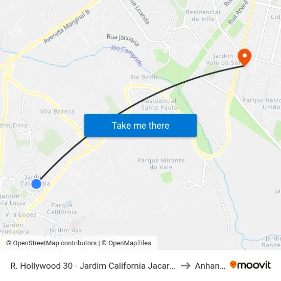 R. Hollywood 30 - Jardim California Jacareí - SP 12305-740 Brasil to Anhanguera map