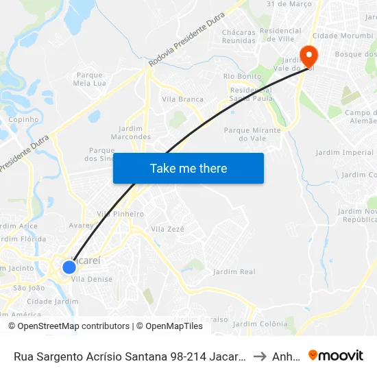 Rua Sargento Acrísio Santana 98-214 Jacareí - SP 12327-320 República Federativa Do Brasil to Anhanguera map