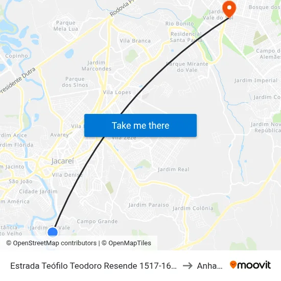 Estrada Teófilo Teodoro Resende 1517-1623 - Jardim Colinas SP Brasil to Anhanguera map