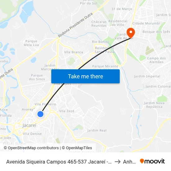 Avenida Siqueira Campos 465-537 Jacareí - SP 12308-190 República Federativa Do Brasil to Anhanguera map
