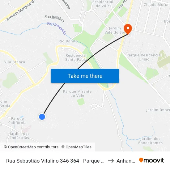 Rua Sebastião Vitalino 346-364 - Parque Califórnia SP Brasil to Anhanguera map