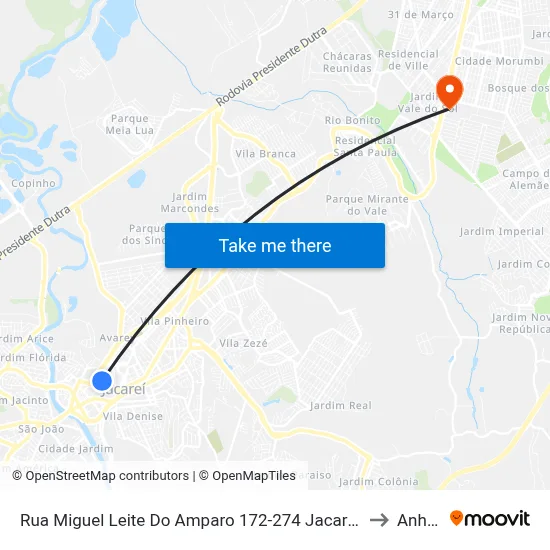 Rua Miguel Leite Do Amparo 172-274 Jacareí - SP 12327-703 República Federativa Do Brasil to Anhanguera map