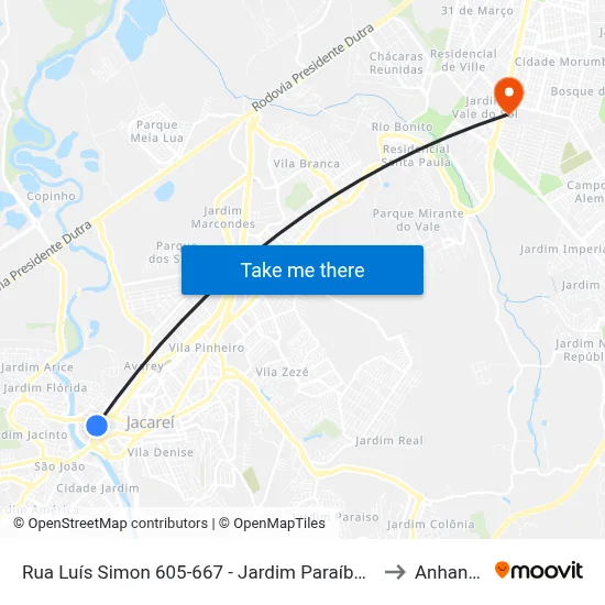 Rua Luís Simon 605-667 - Jardim Paraíba Jacareí - SP Brasil to Anhanguera map