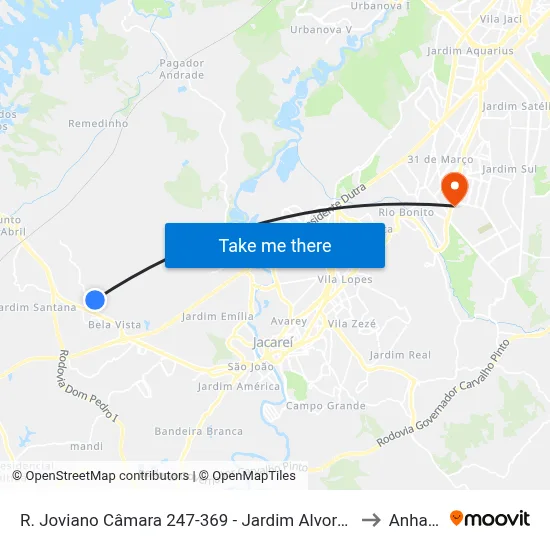 R. Joviano Câmara 247-369 - Jardim Alvorada Jacareí - SP 12332-170 Brasil to Anhanguera map
