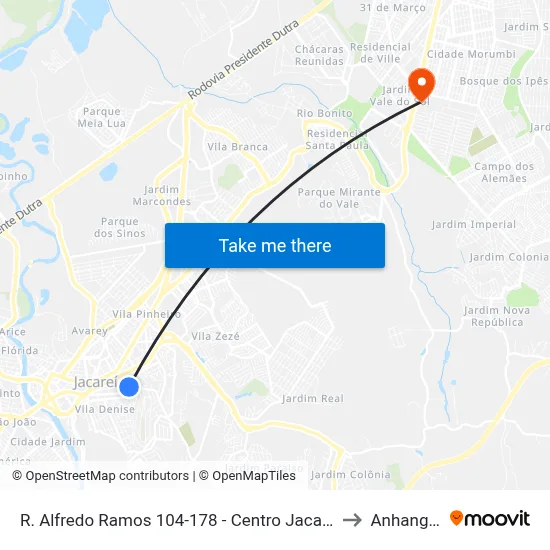 R. Alfredo Ramos 104-178 - Centro Jacareí - SP Brasil to Anhanguera map