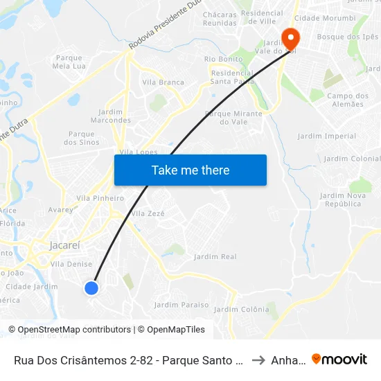 Rua Dos Crisântemos 2-82 - Parque Santo Antonio Jacareí - SP 12309-170 Brasil to Anhanguera map
