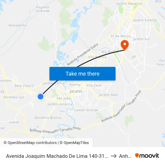 Avenida Joaquim Machado De Lima 140-318 - Jardim Nova Esperança SP 12324-325 Brasil to Anhanguera map