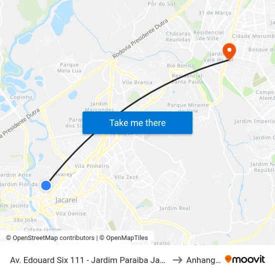 Av. Edouard Six 111 - Jardim Paraiba Jacareí - SP Brasil to Anhanguera map