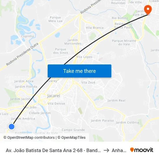 Av. João Batista De Santa Ana 2-68 - Bandeira Branca Jacareí - SP Brasil to Anhanguera map