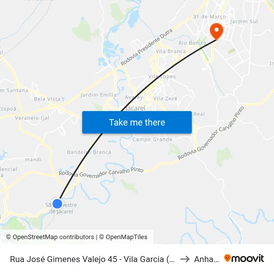 Rua José Gimenes Valejo 45 - Vila Garcia (São Silvestre) SP 12341-050 Brasil to Anhanguera map