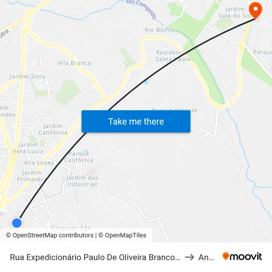 Rua Expedicionário Paulo De Oliveira Branco 1-65 - Jardim Das Indústrias Jacareí - SP 12306-020 Brasil to Anhanguera map