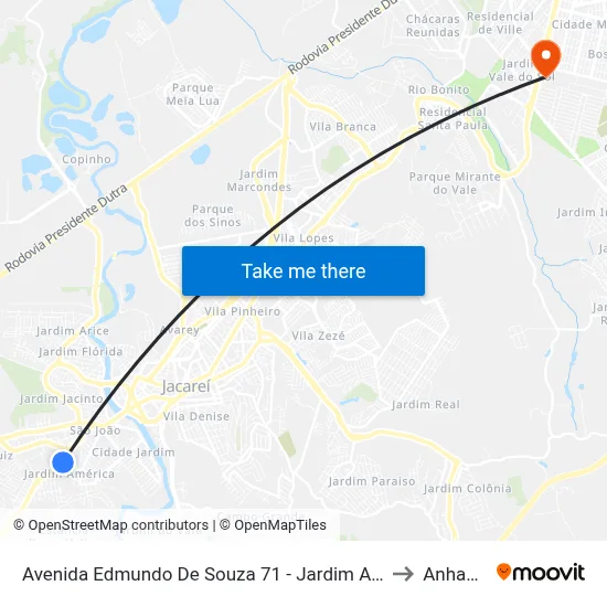 Avenida Edmundo De Souza 71 - Jardim América Jacareí - SP Brasil to Anhanguera map