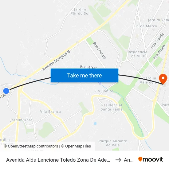 Avenida Alda Lencione Toledo Zona De Adensamento Controlado (Zac - Meia Lua) Jacareí - São Paulo Brasil to Anhanguera map
