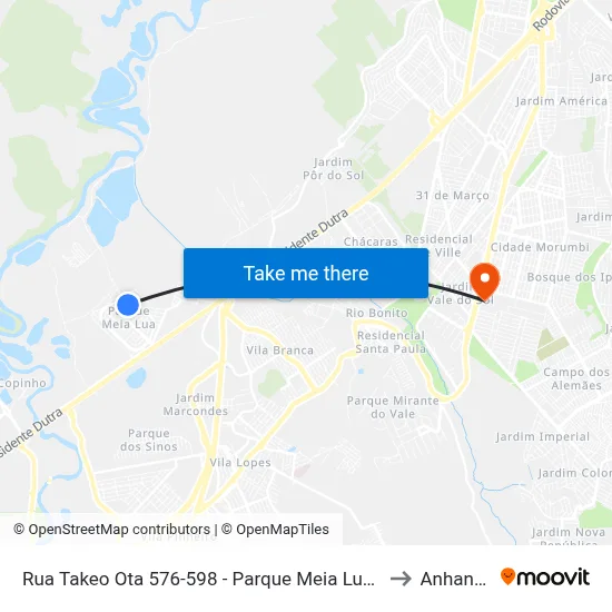 Rua Takeo Ota 576-598 - Parque Meia Lua Jacareí - SP Brasil to Anhanguera map