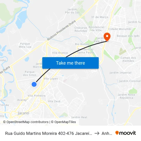 Rua Guido Martins Moreira 402-476 Jacareí - SP 12328-340 República Federativa Do Brasil to Anhanguera map