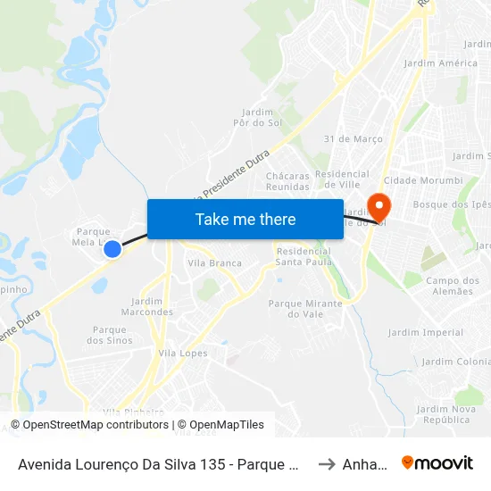 Avenida Lourenço Da Silva 135 - Parque Meia Lua Jacareí - SP Brasil to Anhanguera map