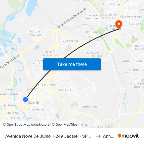 Avenida Nove De Julho 1-249 Jacareí - SP 12327-682 República Federativa Do Brasil to Anhanguera map