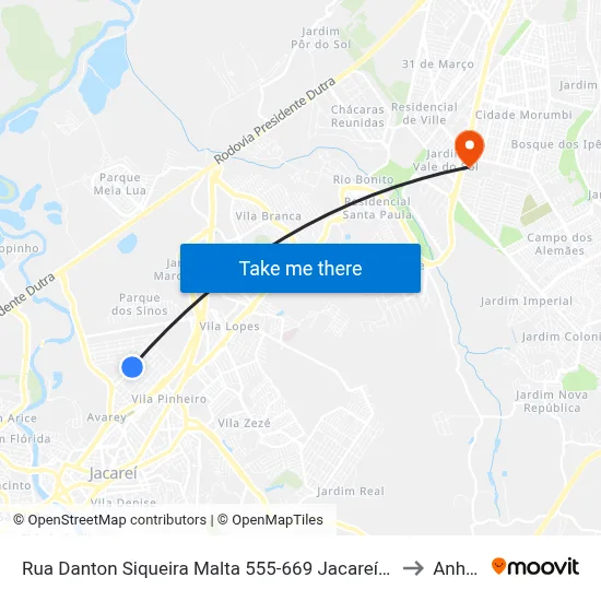 Rua Danton Siqueira Malta 555-669 Jacareí - SP 12328-400 República Federativa Do Brasil to Anhanguera map
