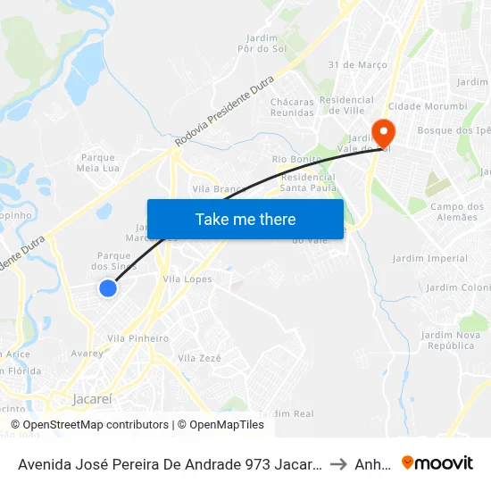 Avenida José Pereira De Andrade 973 Jacareí - SP 12328-290 República Federativa Do Brasil to Anhanguera map