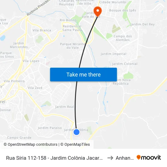 Rua Síria 112-158 - Jardim Colônia Jacareí - SP 12315-280 Brasil to Anhanguera map