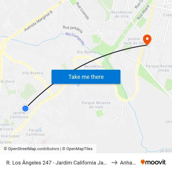 R. Los Ângeles 247 - Jardim California Jacareí - SP 12305-800 Brasil to Anhanguera map