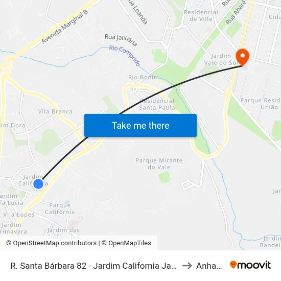 R. Santa Bárbara 82 - Jardim California Jacareí - SP 12305-760 Brasil to Anhanguera map