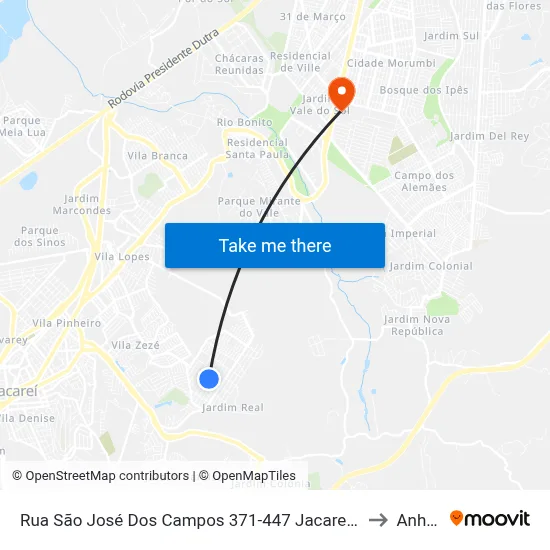 Rua São José Dos Campos 371-447 Jacareí - SP 12306-001 República Federativa Do Brasil to Anhanguera map