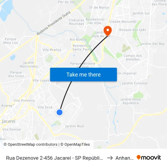 Rua Dezenove 2-456 Jacareí - SP República Federativa Do Brasil to Anhanguera map
