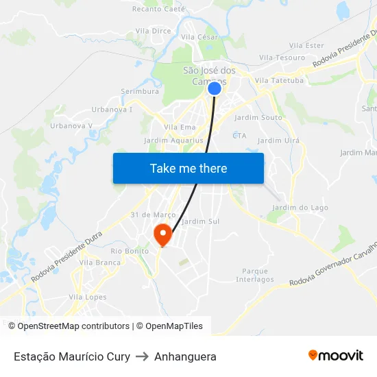 Estação Maurício Cury to Anhanguera map