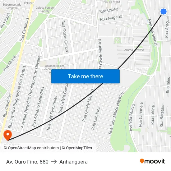 Av. Ouro Fino, 880 to Anhanguera map