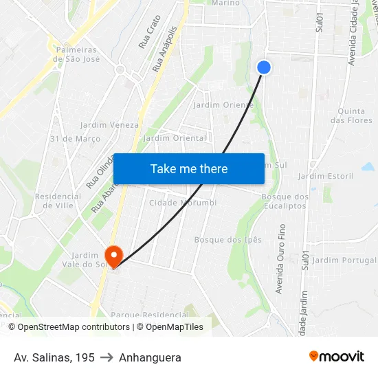 Av. Salinas, 195 to Anhanguera map